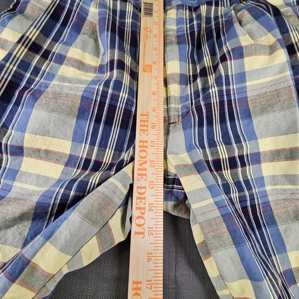 Natural‎ Issue Mens Plaid Pleated Cotton Shorts Blue Yellow Size 40